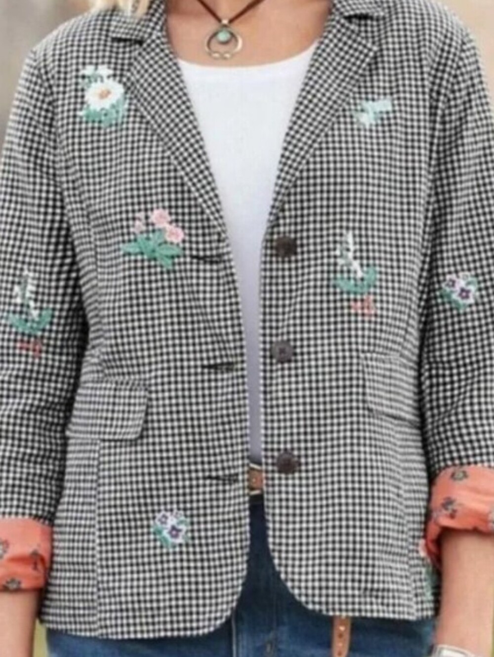 Sundance Tansy Gingham Floral Blazer Size XS